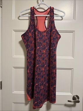 Soybu Coral & Navy Printed Racerback Midi Dress